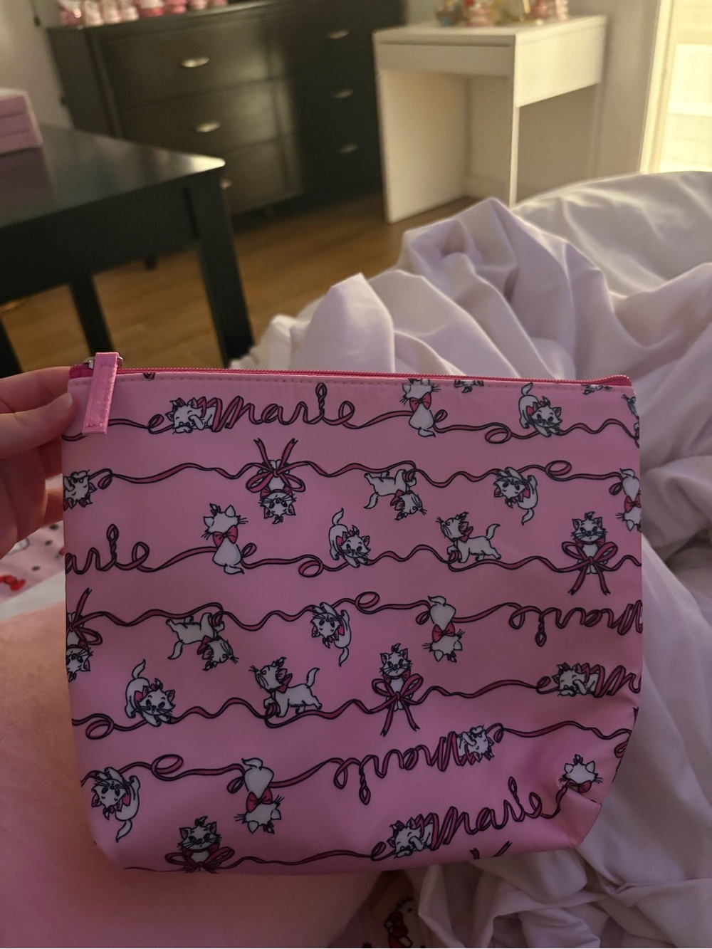 Disney Pink Marie Cat Pattern Cosmetic Pouch